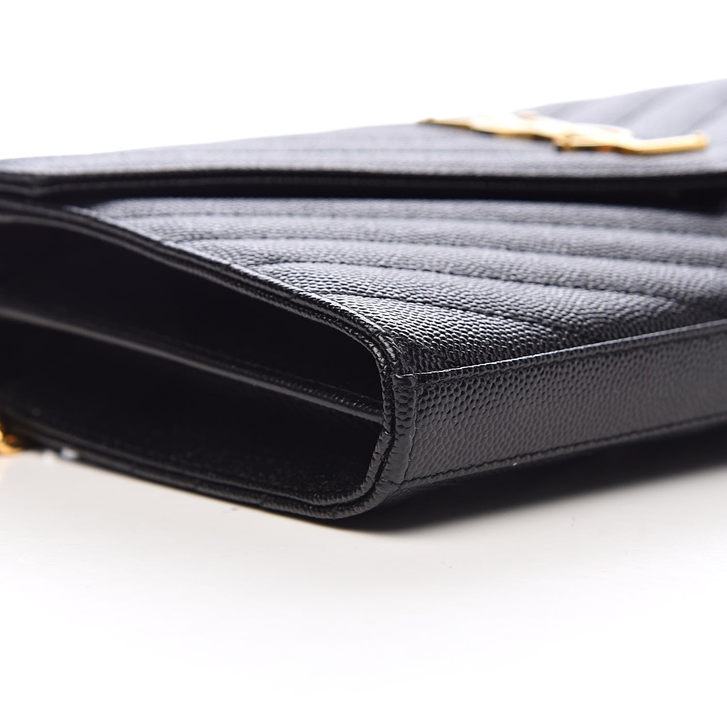Saint Laurent Grain De Poudre Matelasse Chevron Monogram Chain Wallet Black 7 of 10