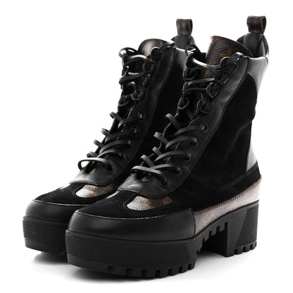 Louis Vuitton Suede Calfskin Monogram Laureate Platform Desert Boots 38 Black 4 of 10
