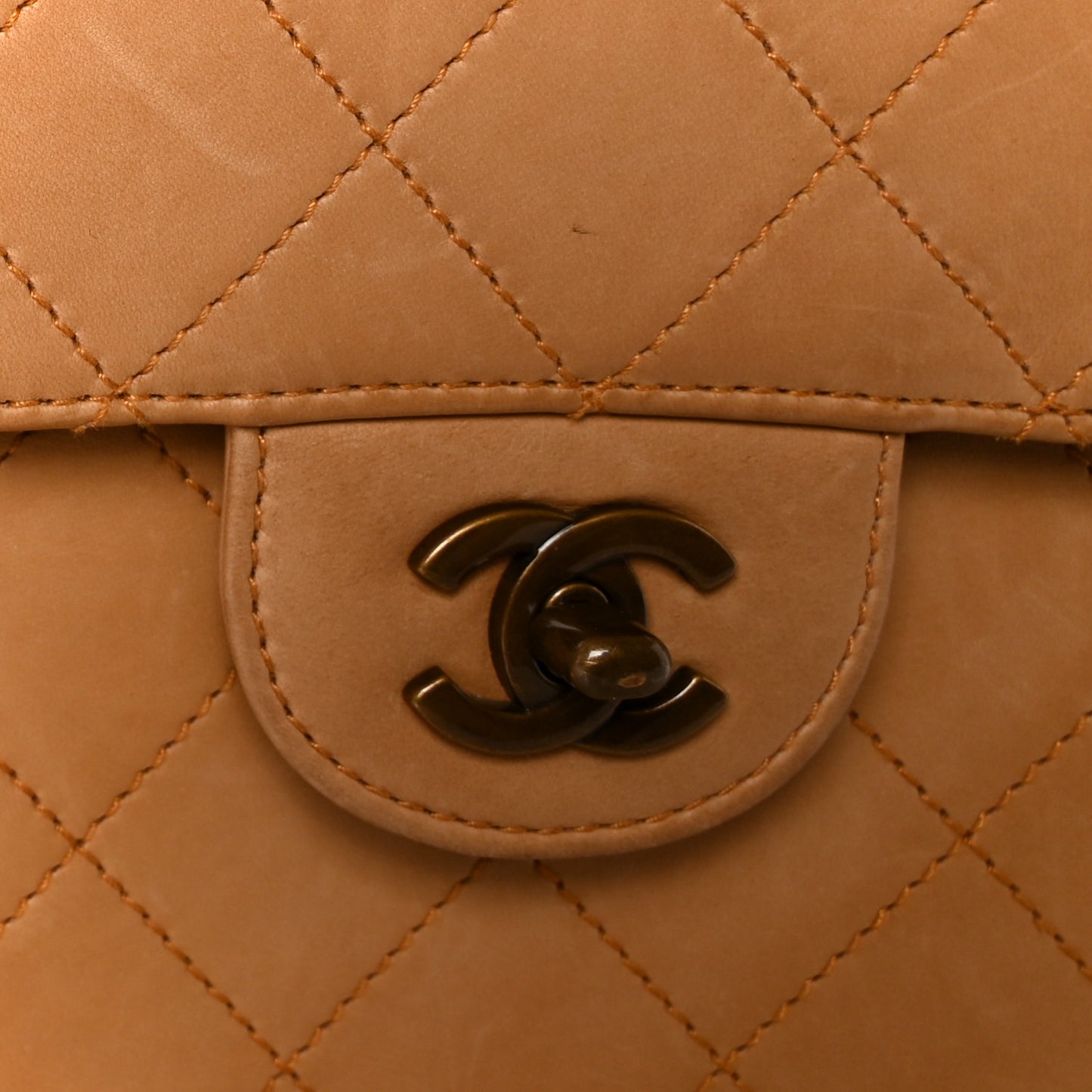 Lambskin Stitched Jumbo Single Flap Beige