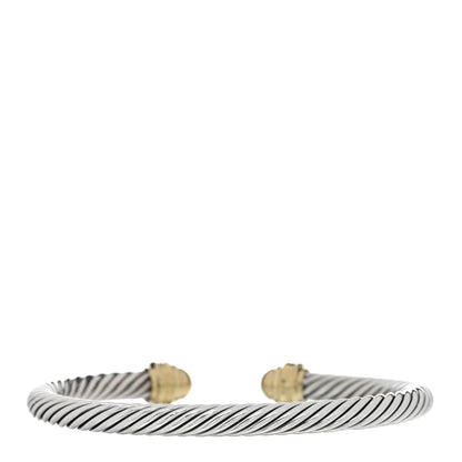 David Yurman Sterling Silver 18K Yellow Gold Diamond 5mm Dome Cable Classics Bracelet 2 of 3