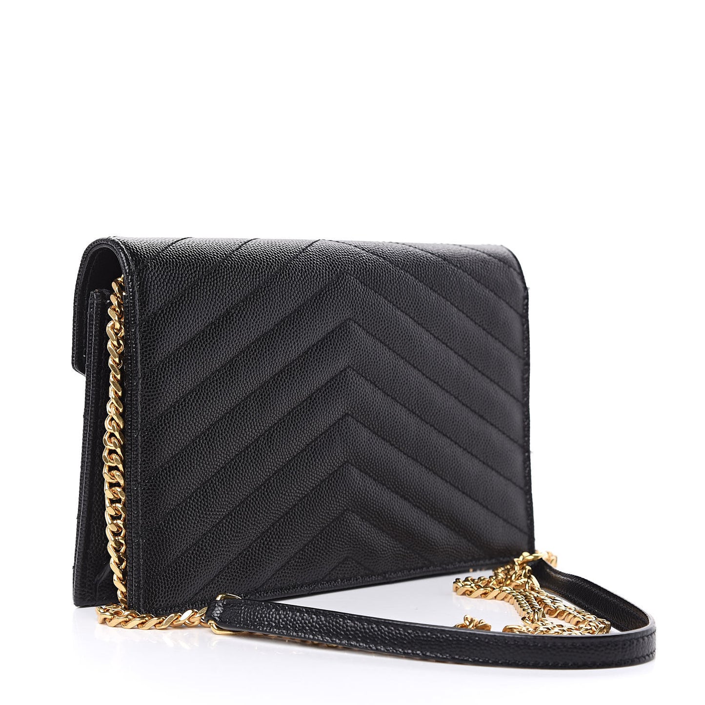 Grain De Poudre Matelasse Chevron Monogram Envelope Chain Wallet Black