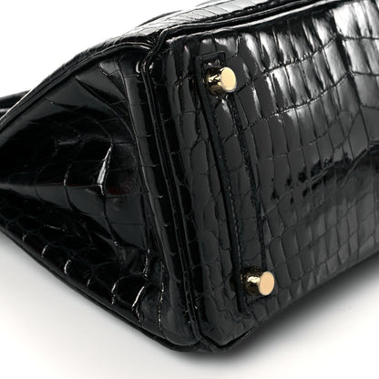 Hermes Shiny Niloticus Crocodile Birkin 25 Black 9 of 11