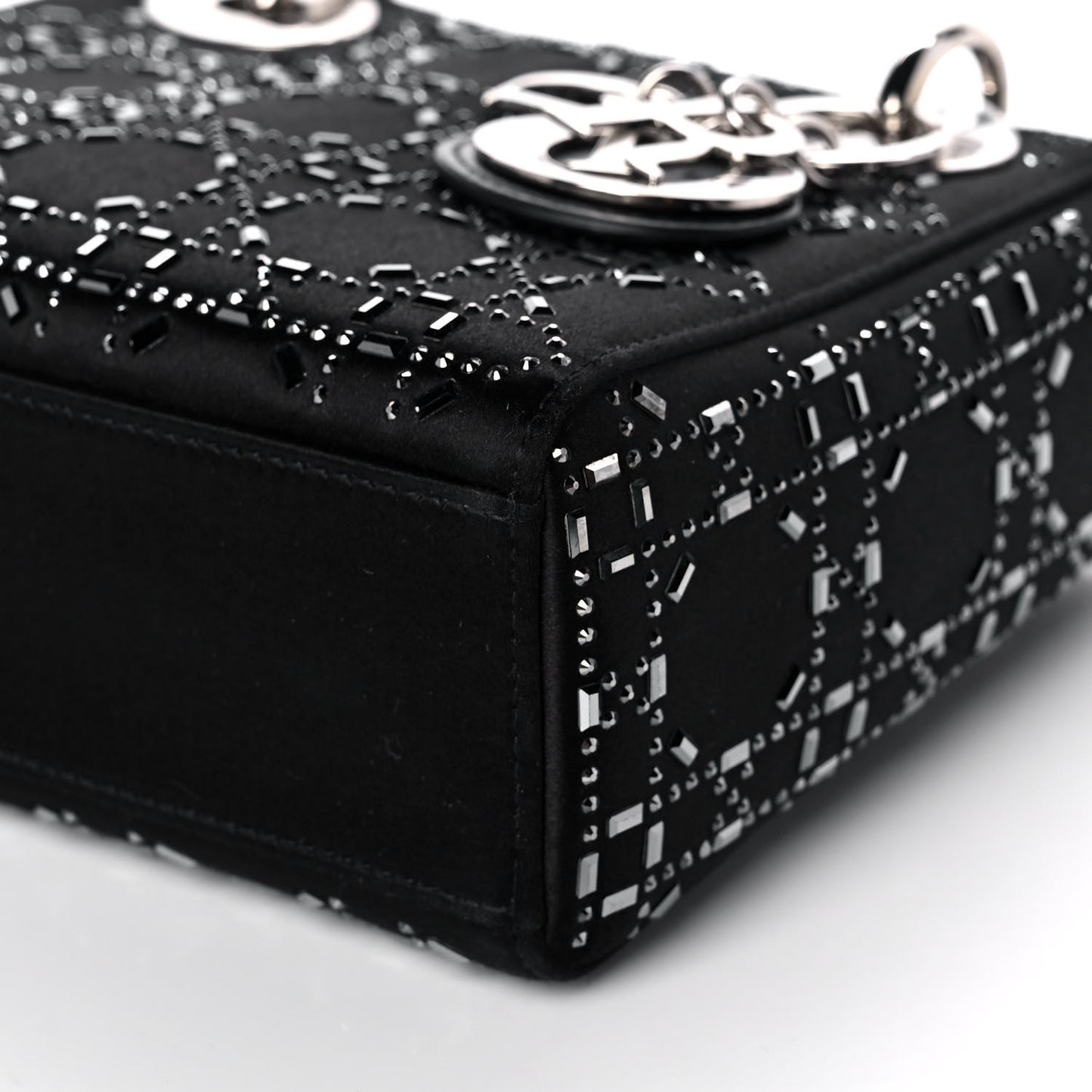 Satin Crystal Cannage Mini Lady Dior Black