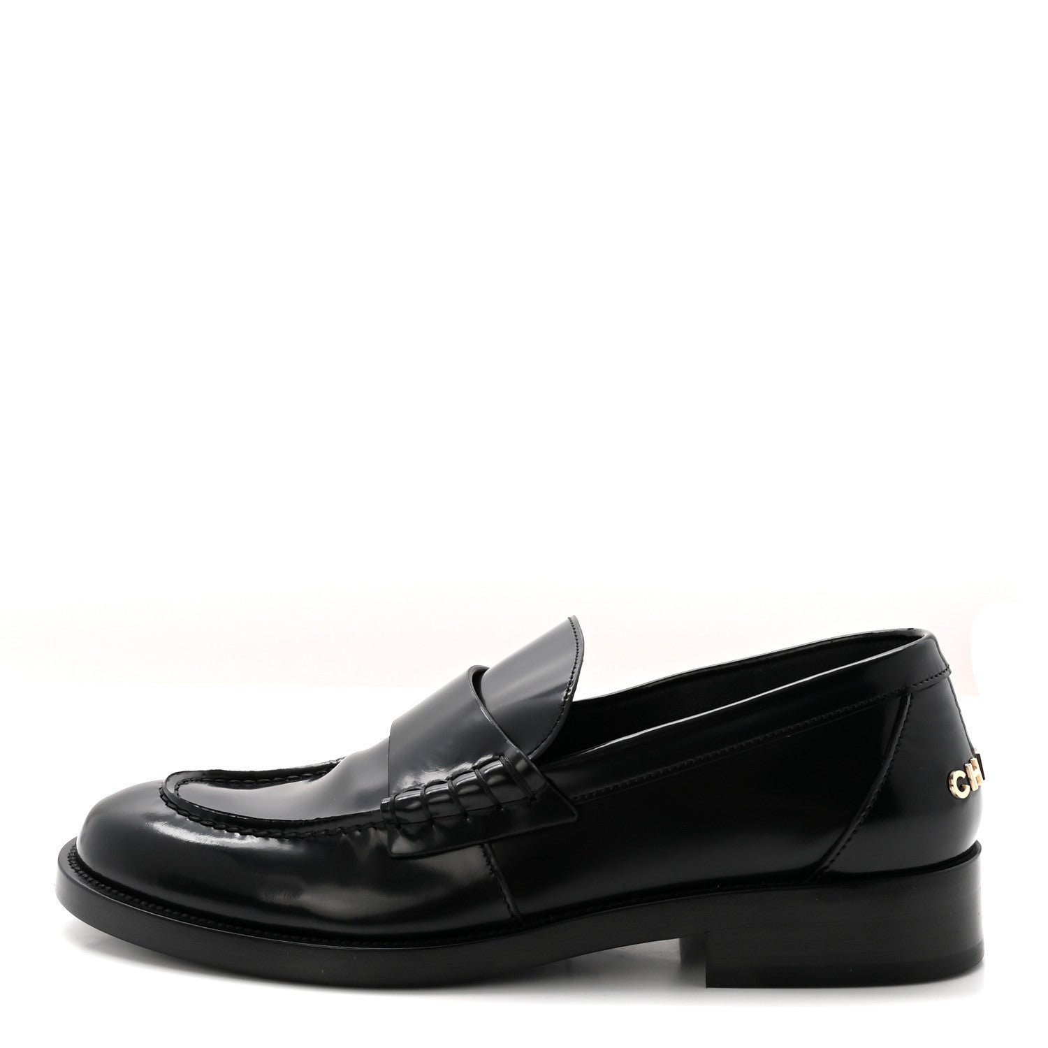 Chanel Shiny Calfskin Logo Loafers 39 Black 1 of 9