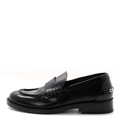 Chanel Shiny Calfskin Logo Loafers 39 Black 1 of 9