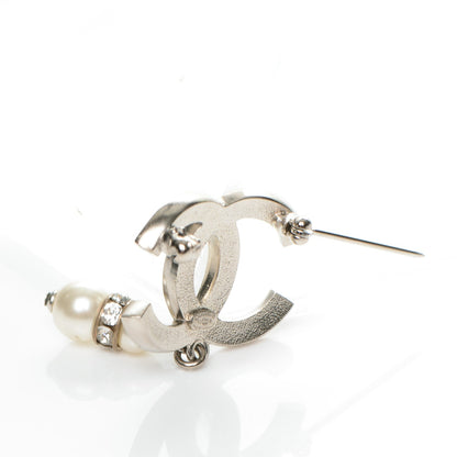 Chanel Crystal Pearl CC Drop Brooch Silver 3 of 4
