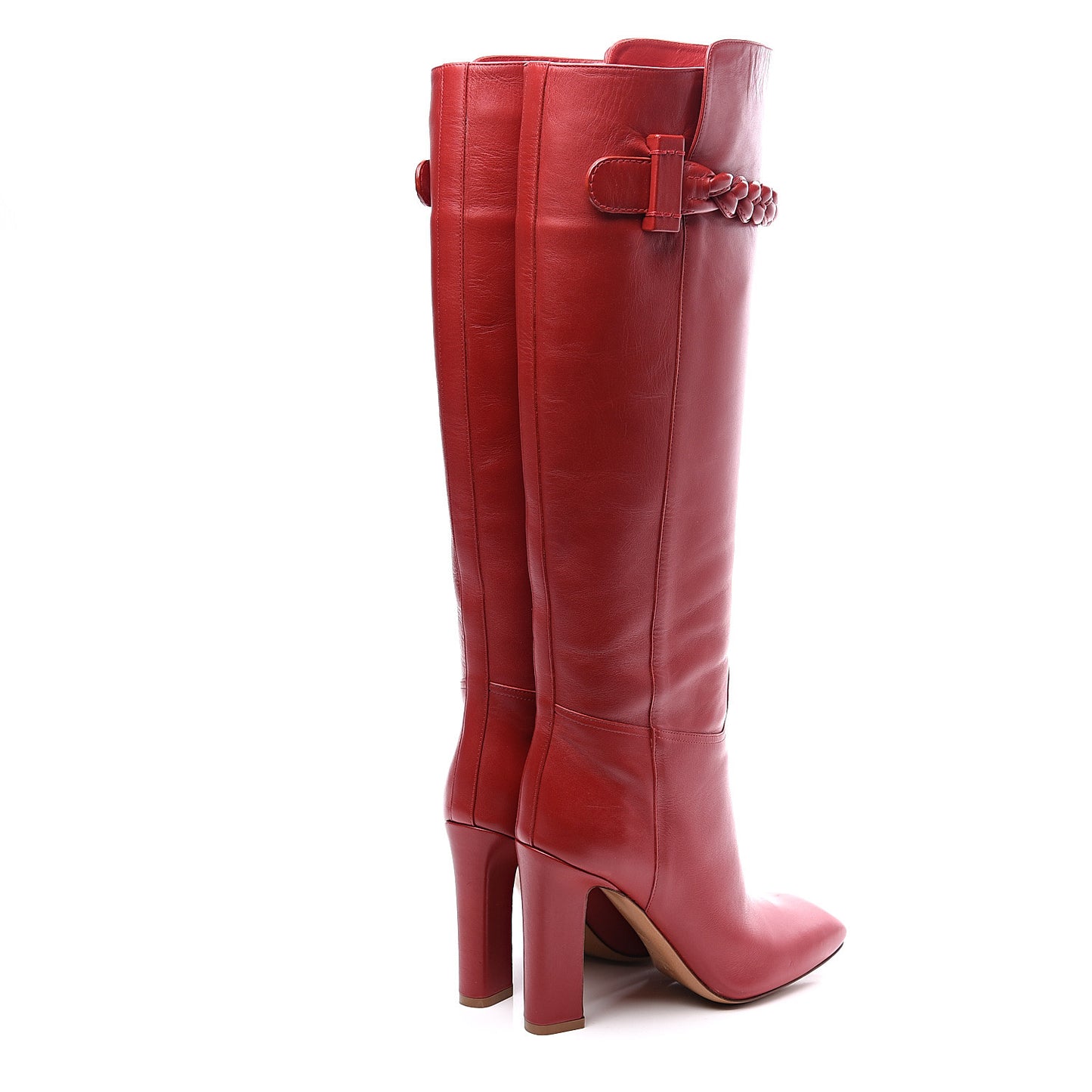 Vitello Braided Knee High 100mm Boots 36.5 Rosso Valentino