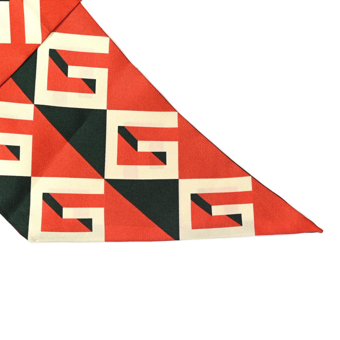Twill Silk Geometric Logo Neck Bow Scarf Green Orange