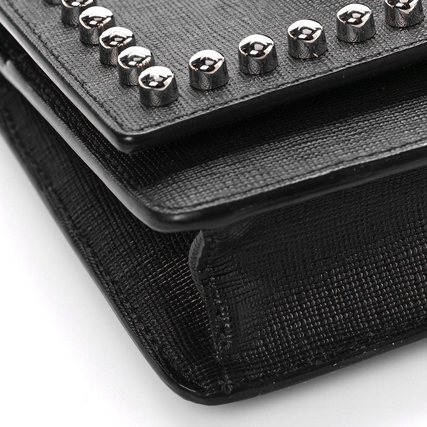 Vitello Elite Mink Fur Studded Karlito Tube Wallet on Chain Black