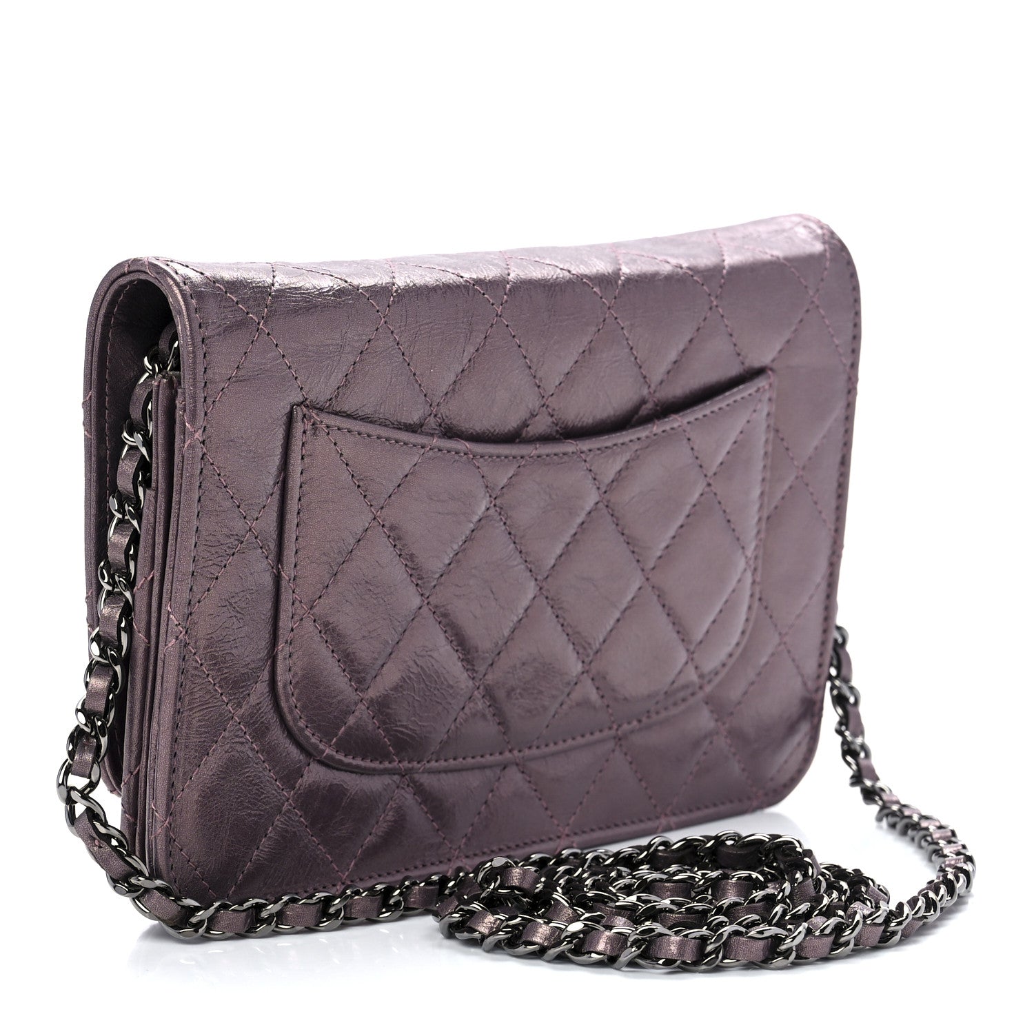 Chanel Metallic Aged Calfskin Quilted 2.55 Reissue Wallet on Chain WOC Purple 3 of 13
