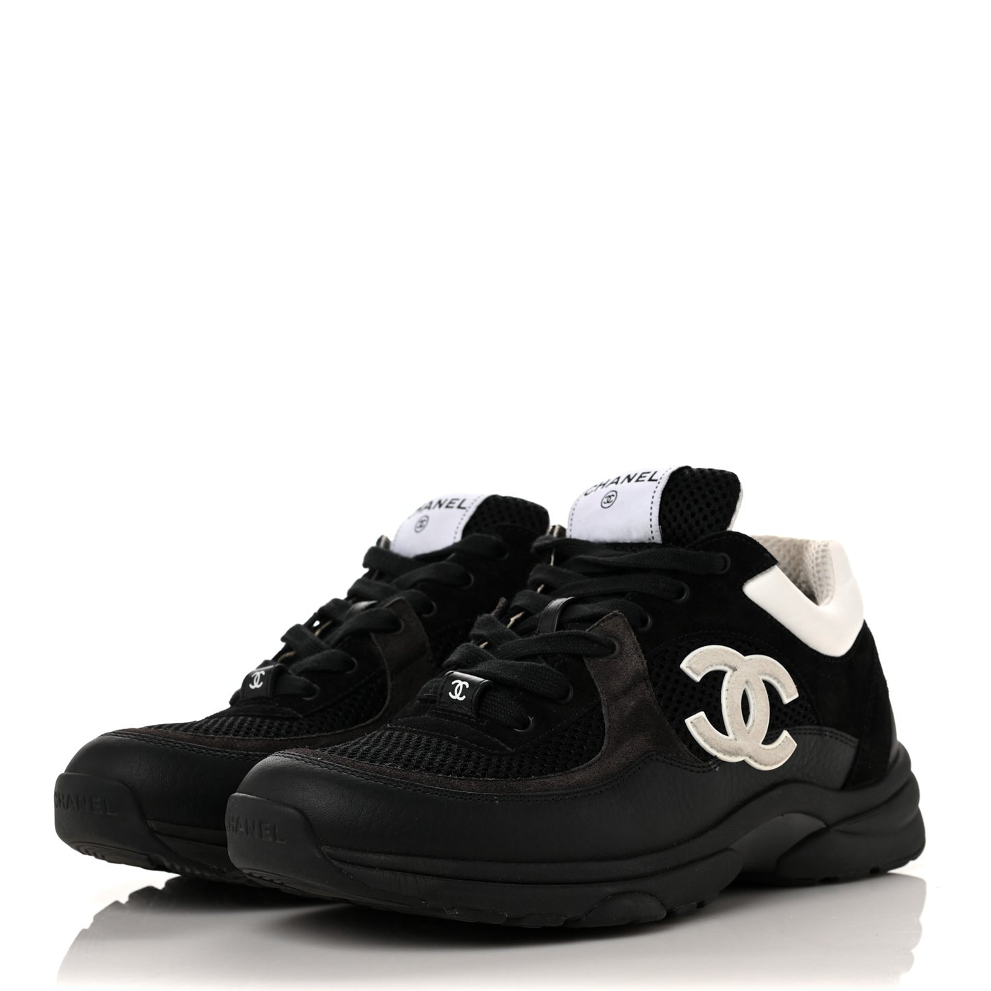 Mesh Suede Grained Calfskin Womens CC Sneakers 40 Black White