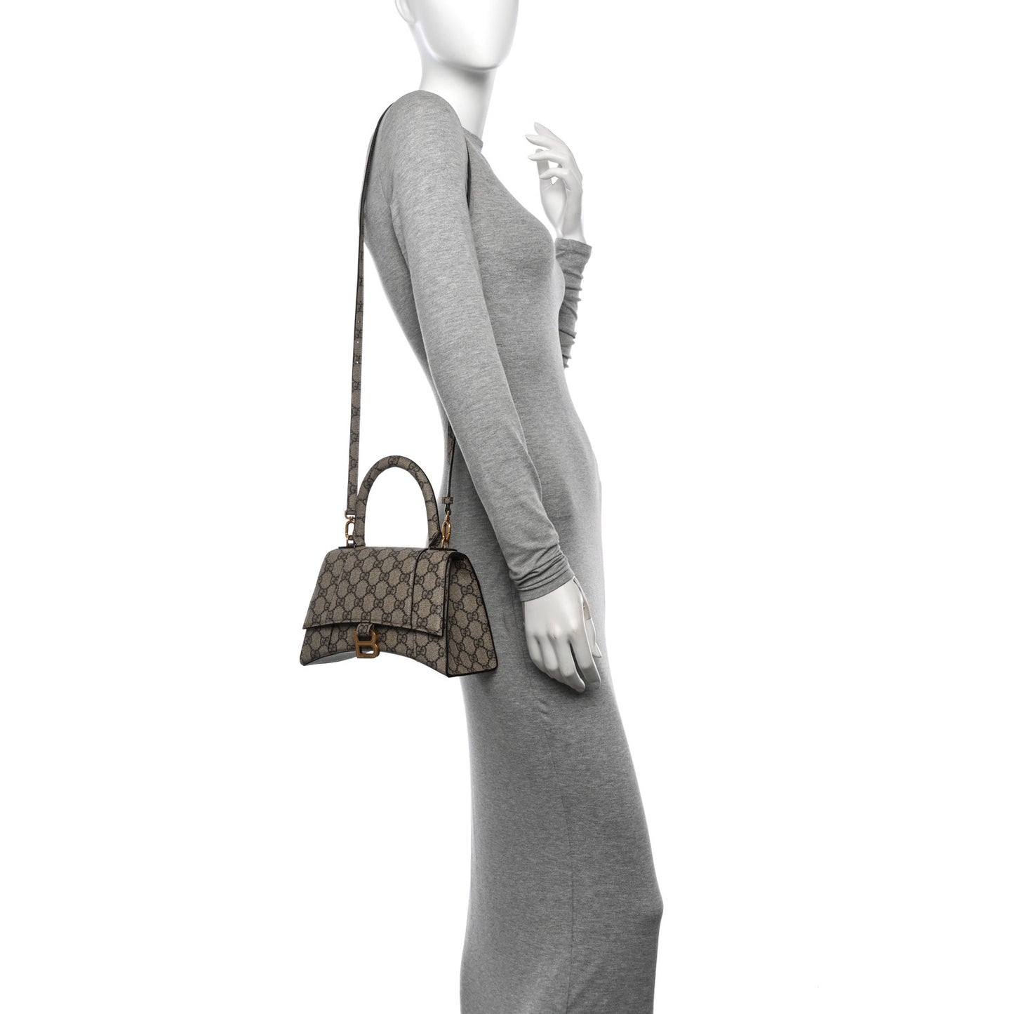 X GUCCI GG Supreme Monogram Small Hourglass Top Handle Bag Beige Ebony
