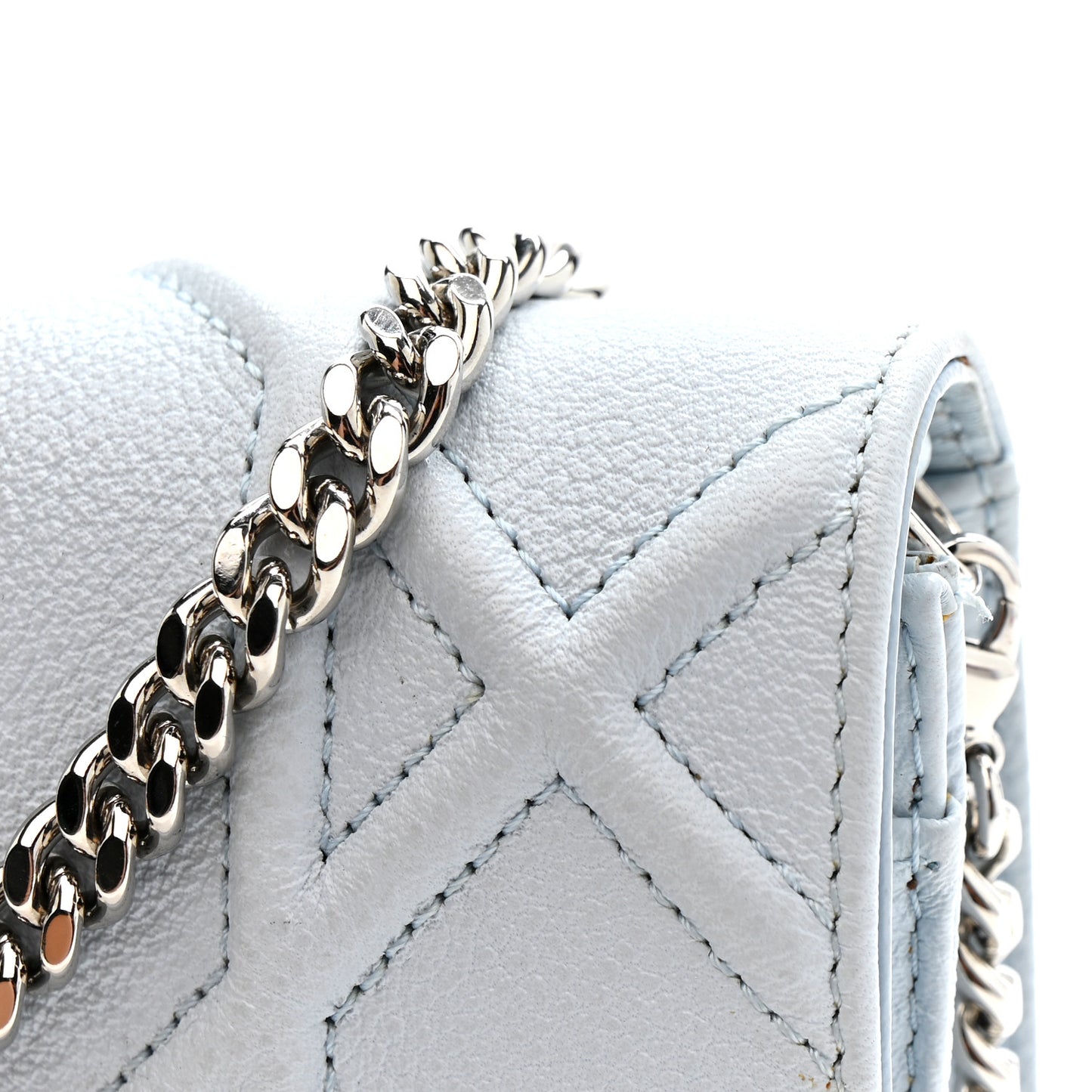 Grained Calfskin Diorama Wallet on Chain Pouch Light Blue