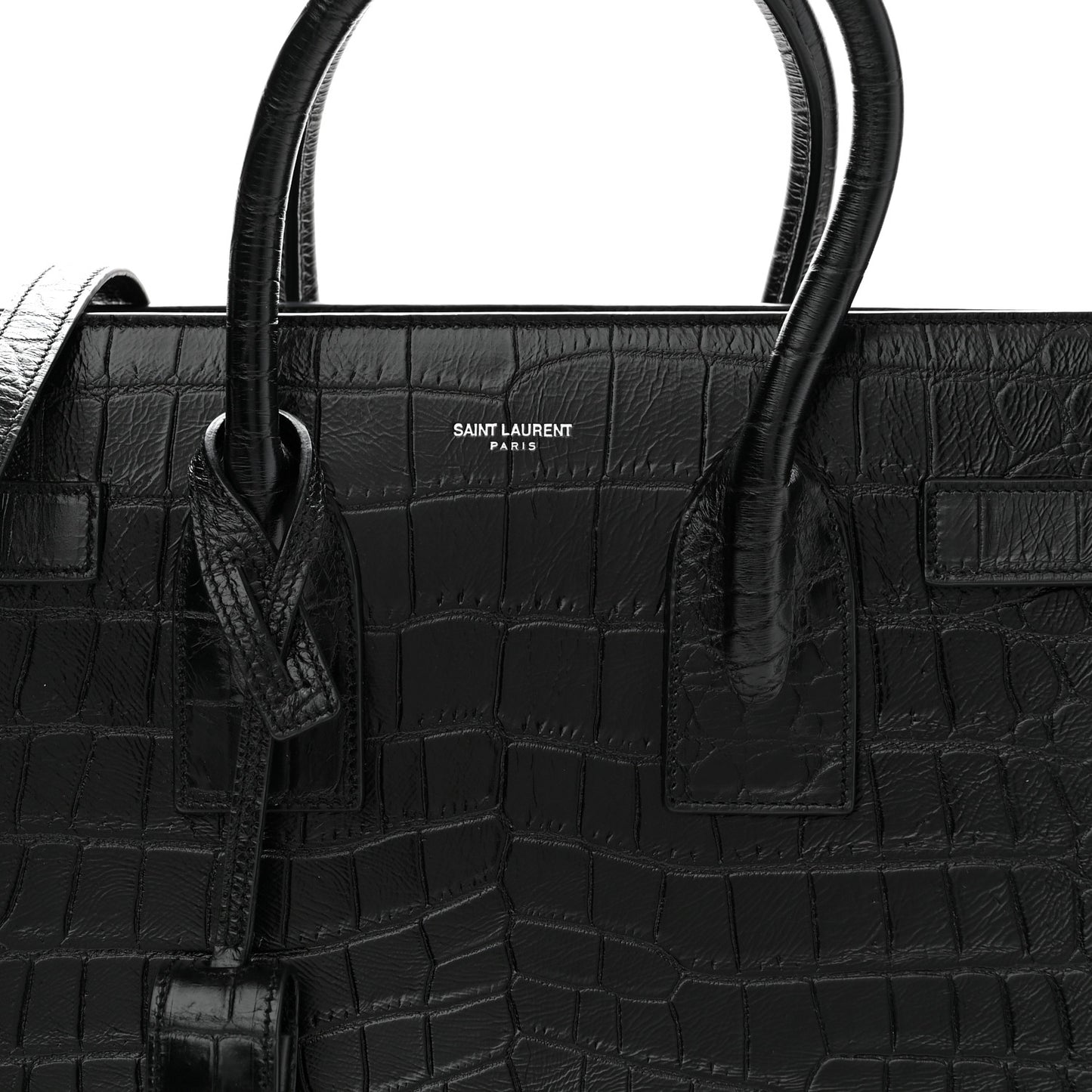 Calfskin Crocodile Embossed Small Sac de Jour Black