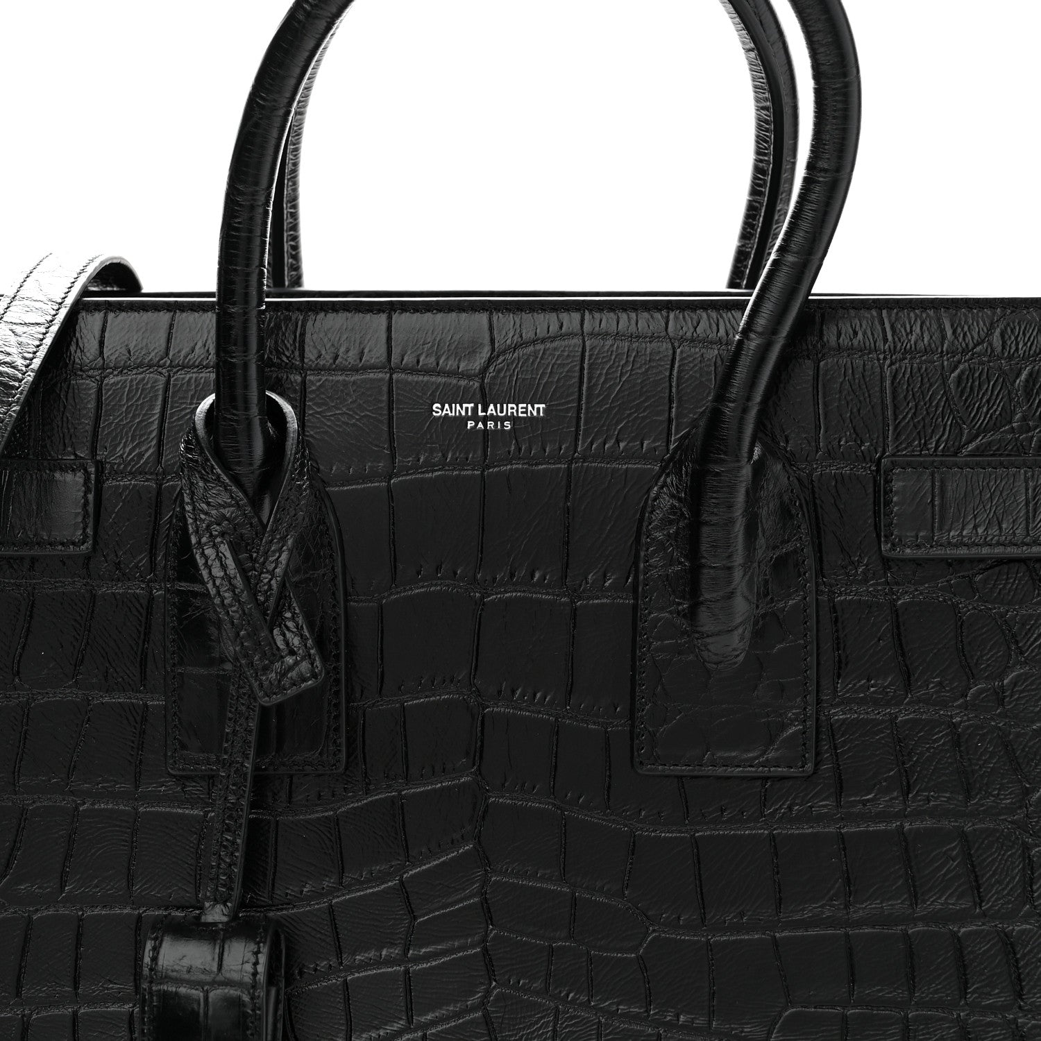 Saint Laurent Calfskin Crocodile Embossed Small Sac de Jour Black 8 of 11