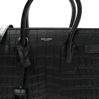 Saint Laurent Calfskin Crocodile Embossed Small Sac de Jour Black 8 of 11