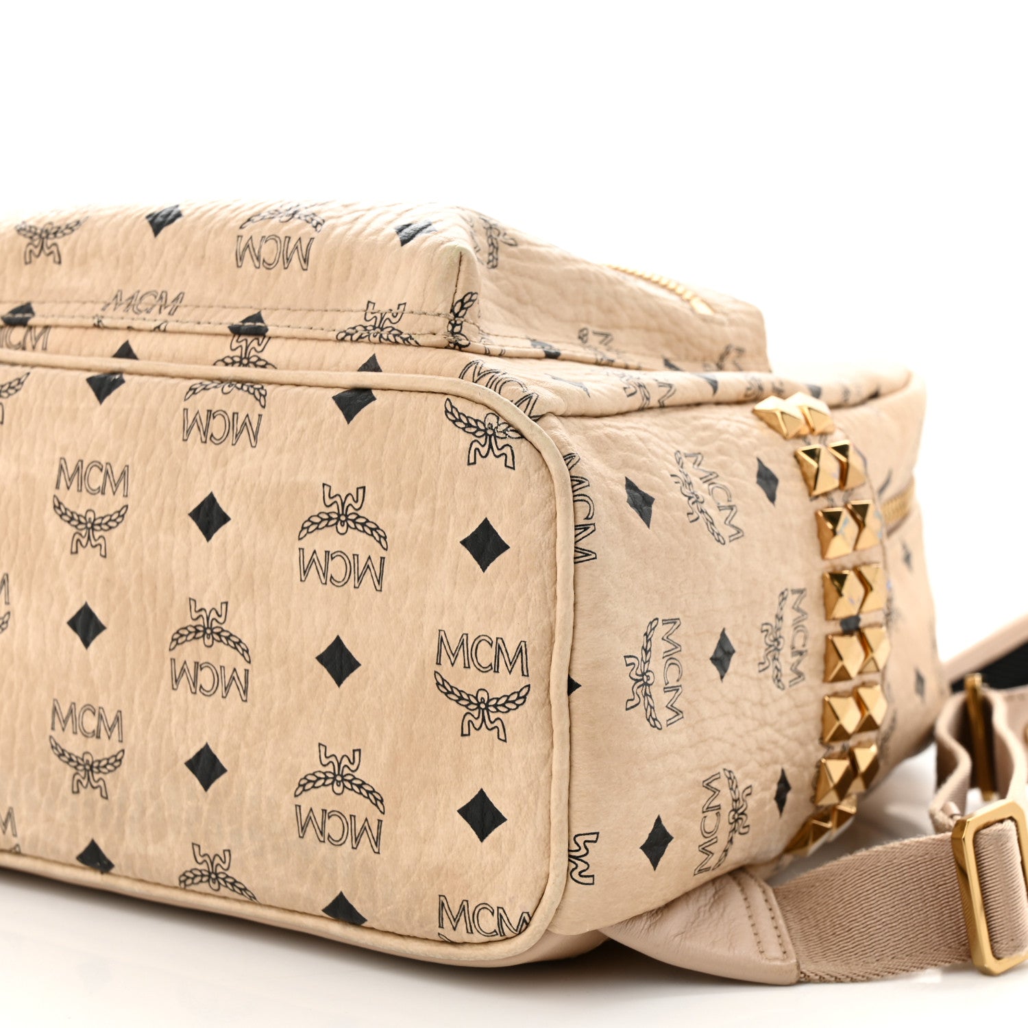 MCM Visetos Small Studded Stark Backpack Beige 10 of 14