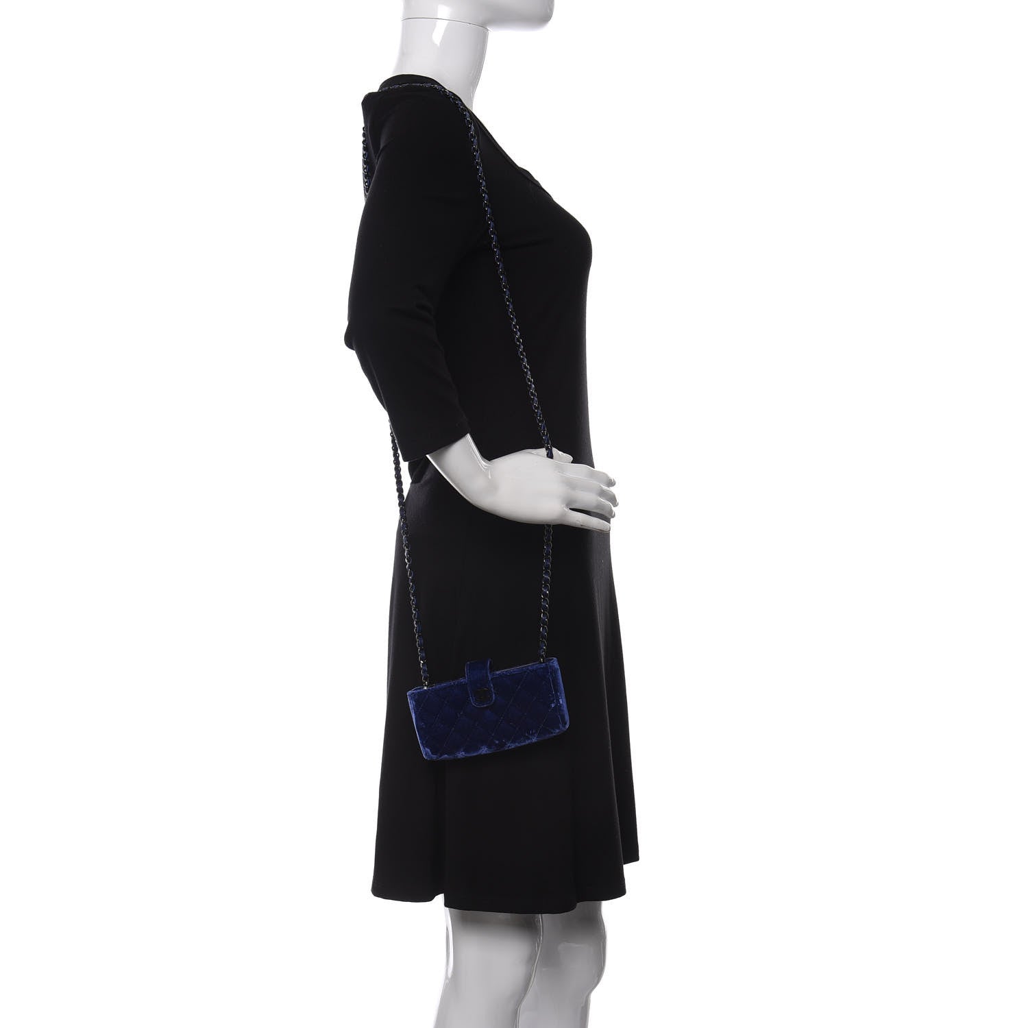 Chanel Velvet Quilted Mini Phone Holder Crossbody Bag Blue 2 of 12