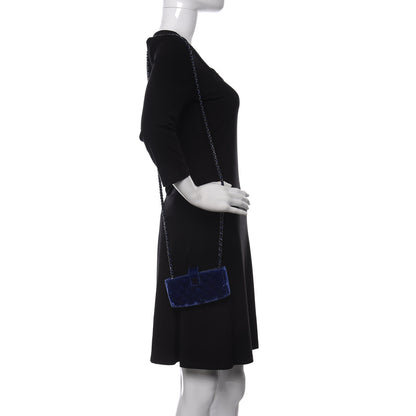 Chanel Velvet Quilted Mini Phone Holder Crossbody Bag Blue 2 of 12
