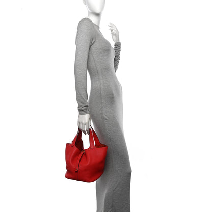 Hermes Taurillon Clemence Picotin Lock 22 MM  Rouge Casaque 2 of 10