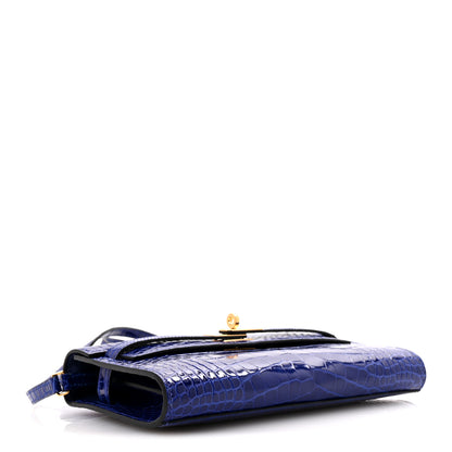 Hermes Shiny Alligator Kelly Wallet To Go Bleu Electrique 6 of 23
