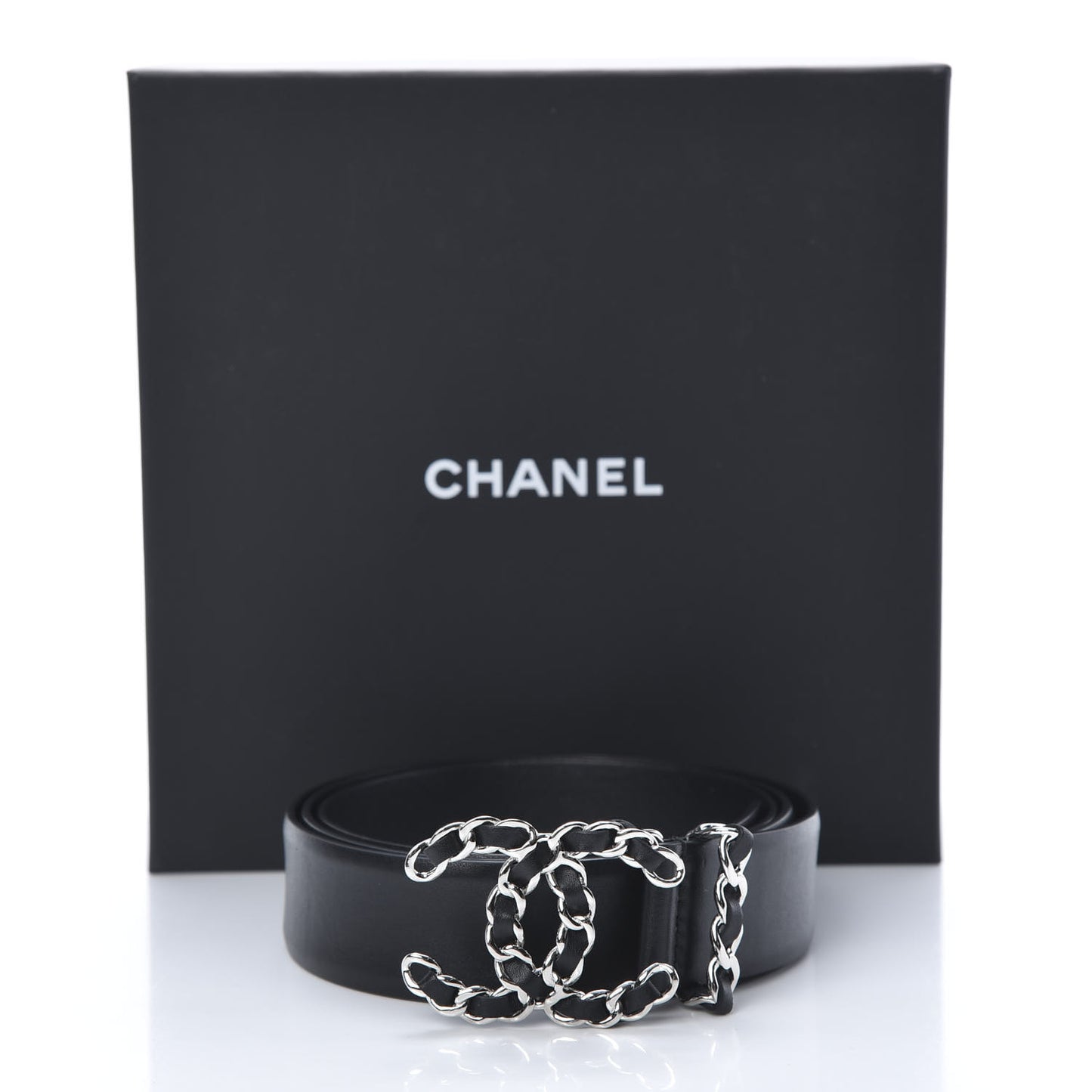 Calfskin CC Chain Belt 95 38 Black