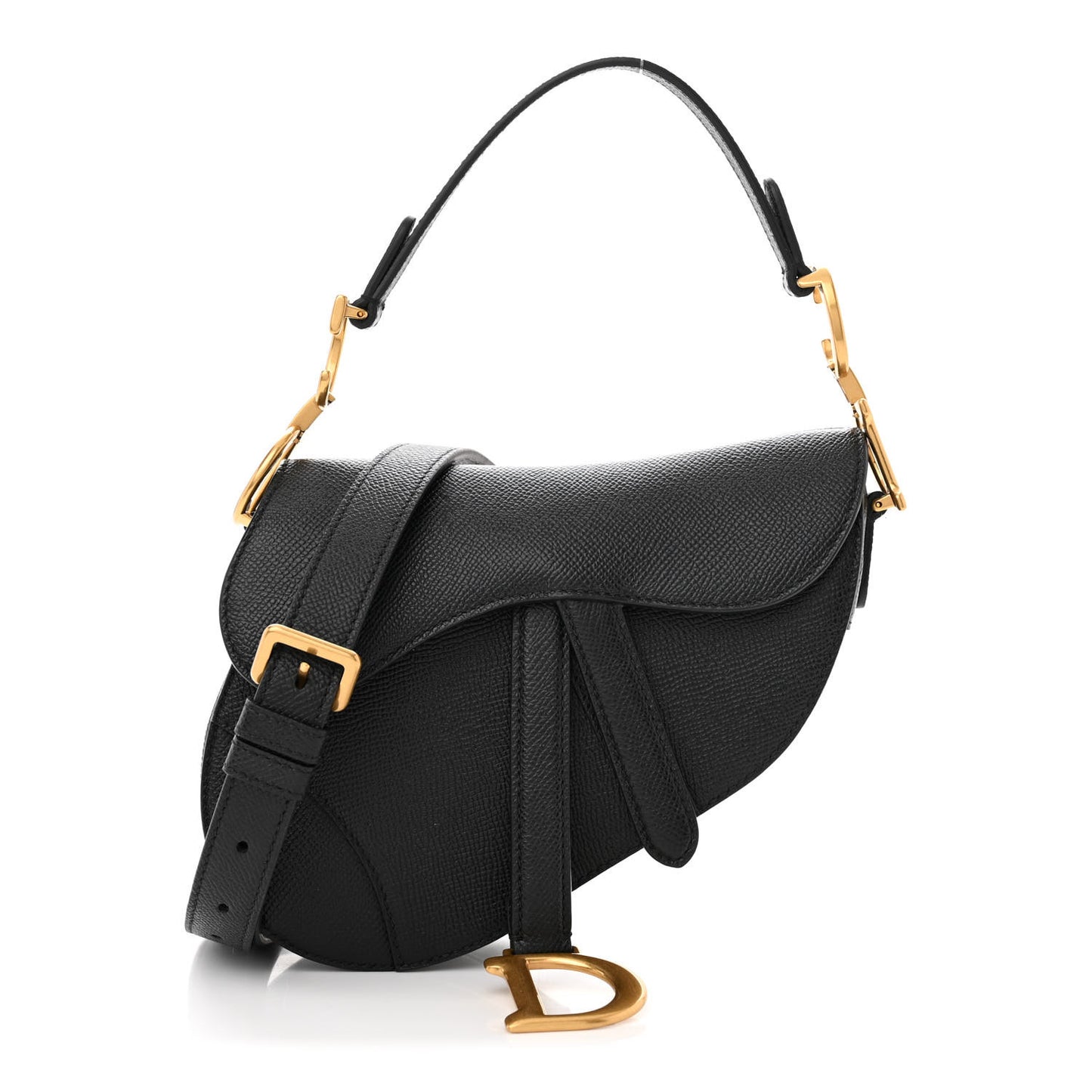 Grained Calfskin Mini Saddle Bag With Strap Black