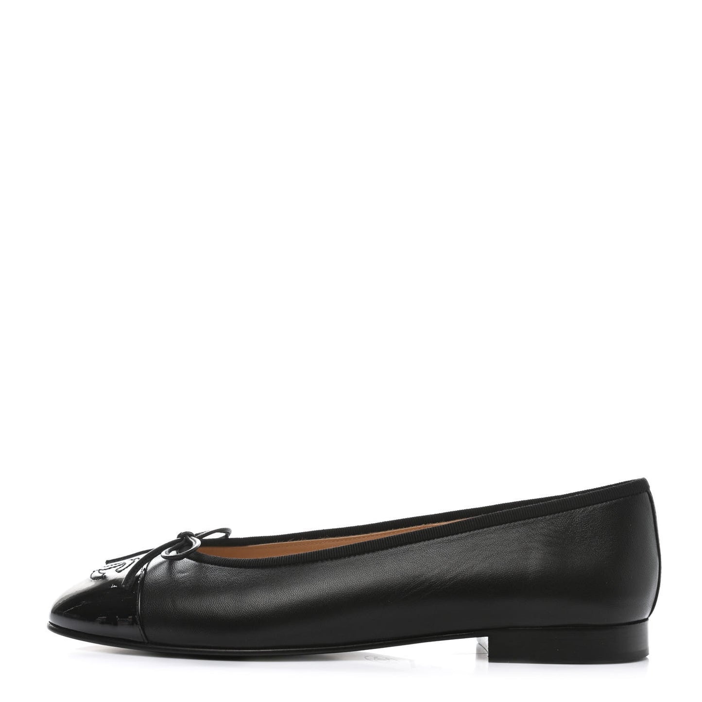 Lambskin Patent Cap Toe Ballerina Flats 39 Black