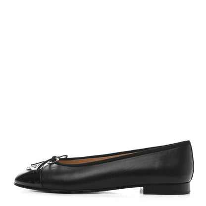 Chanel Lambskin Patent Cap Toe Ballerina Flats 39 Black 1 of 10