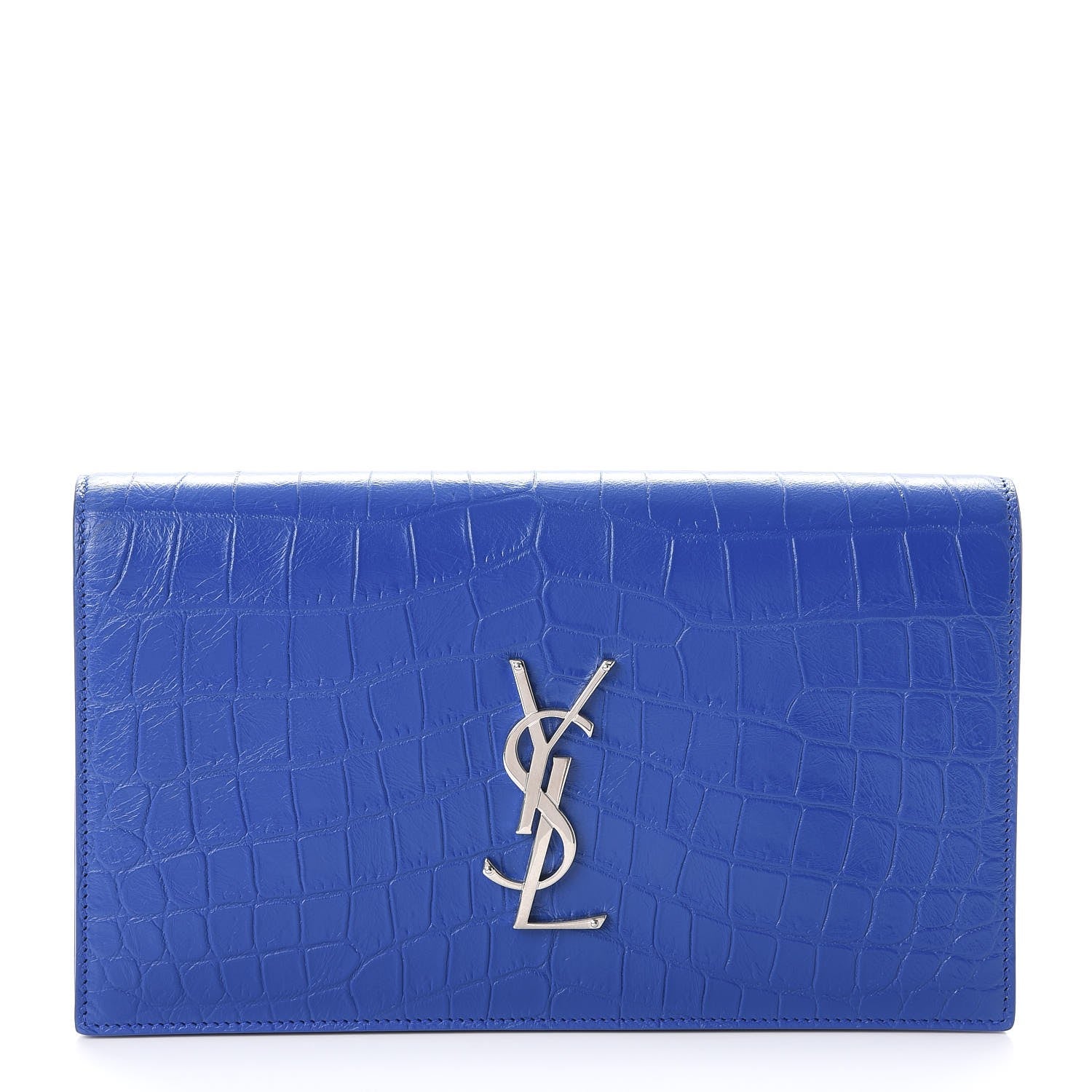 Saint Laurent Calfskin Crocodile Embossed Classic Kate Monogram Clutch Royal Blue 1 of 8