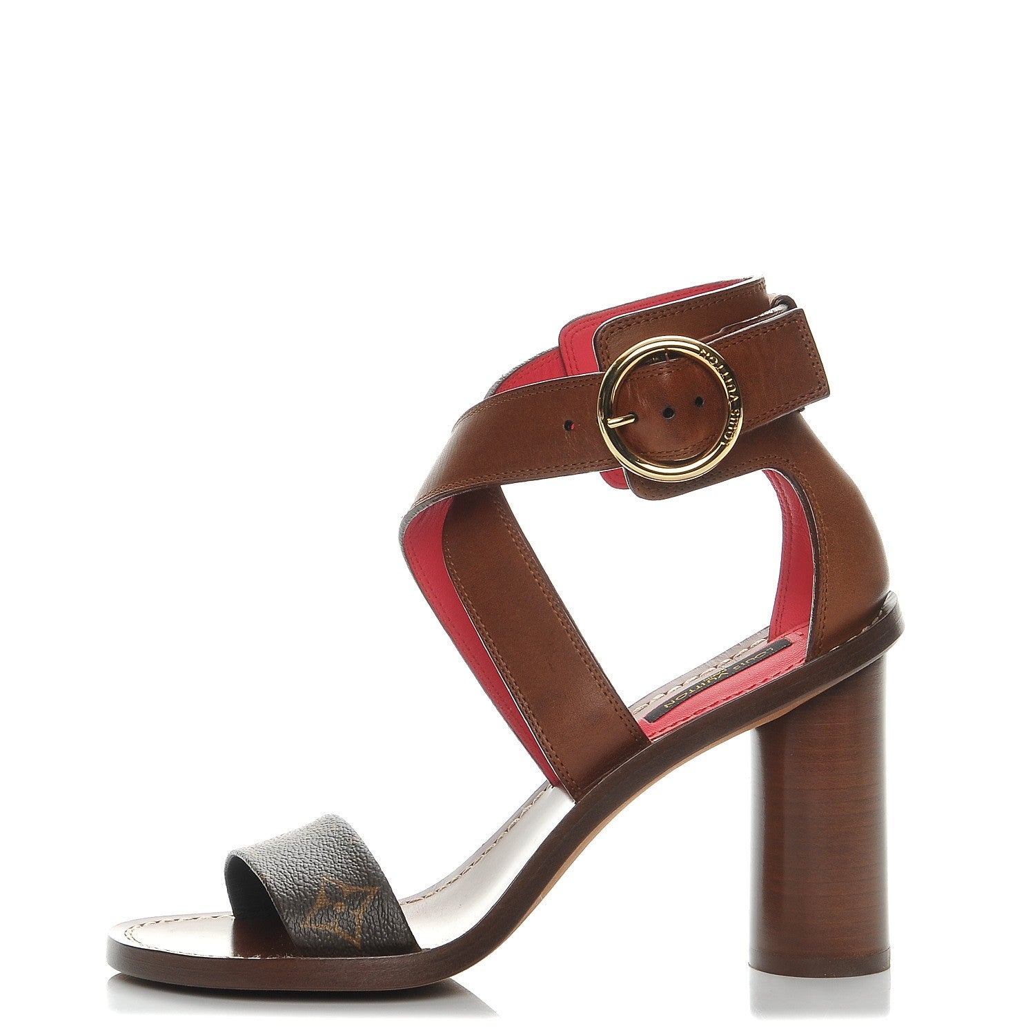 Louis Vuitton Calfskin Monogram Ocean Drive Heeled Sandals 36 Cognac 1 of 9