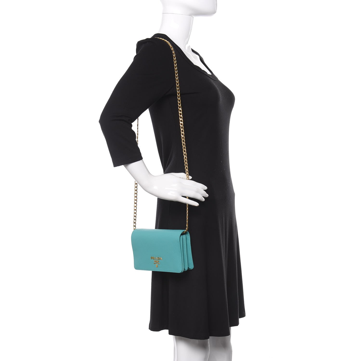 Prada Saffiano Lux Chain Wallet Anice 2 of 9