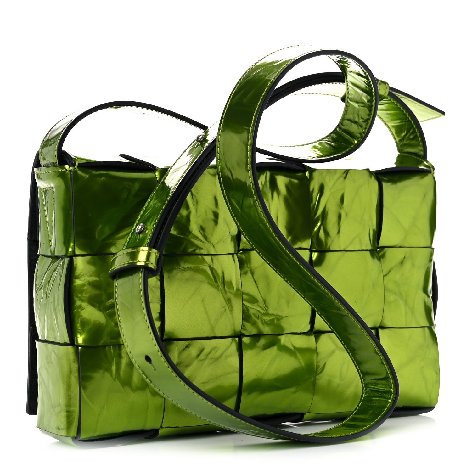 Bottega Veneta Metallic Crushed Calfskin Maxi Intrecciato Cassette Crossbody Bag Chlorophyll 3 of 10