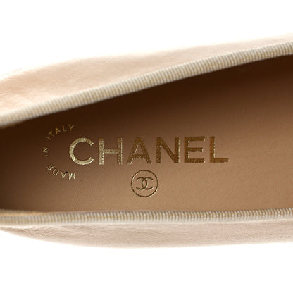 Chanel Lambskin Cap Toe CC Ballerina Flats 38 Beige Black 7 of 8