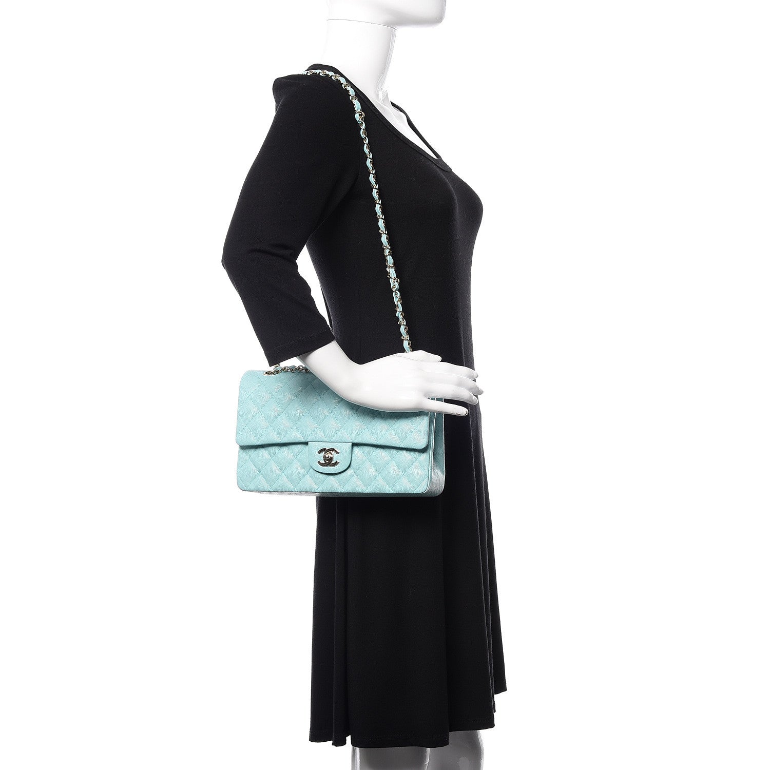 Chanel Caviar Quilted Medium Double Flap Light Blue 2 of 11