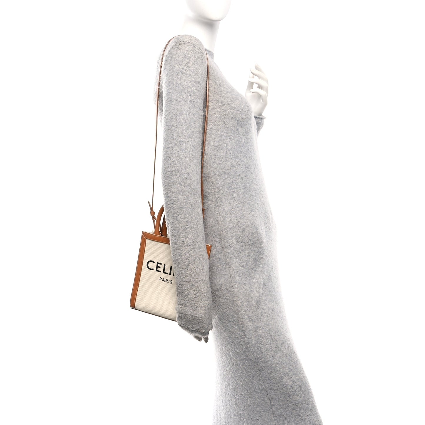 Canvas Calfskin Mini Vertical Cabas Natural Tan