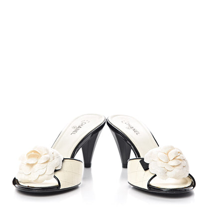 Chanel Calfskin Quilted Camellia CC Sandals 38 White Black 5 of 12