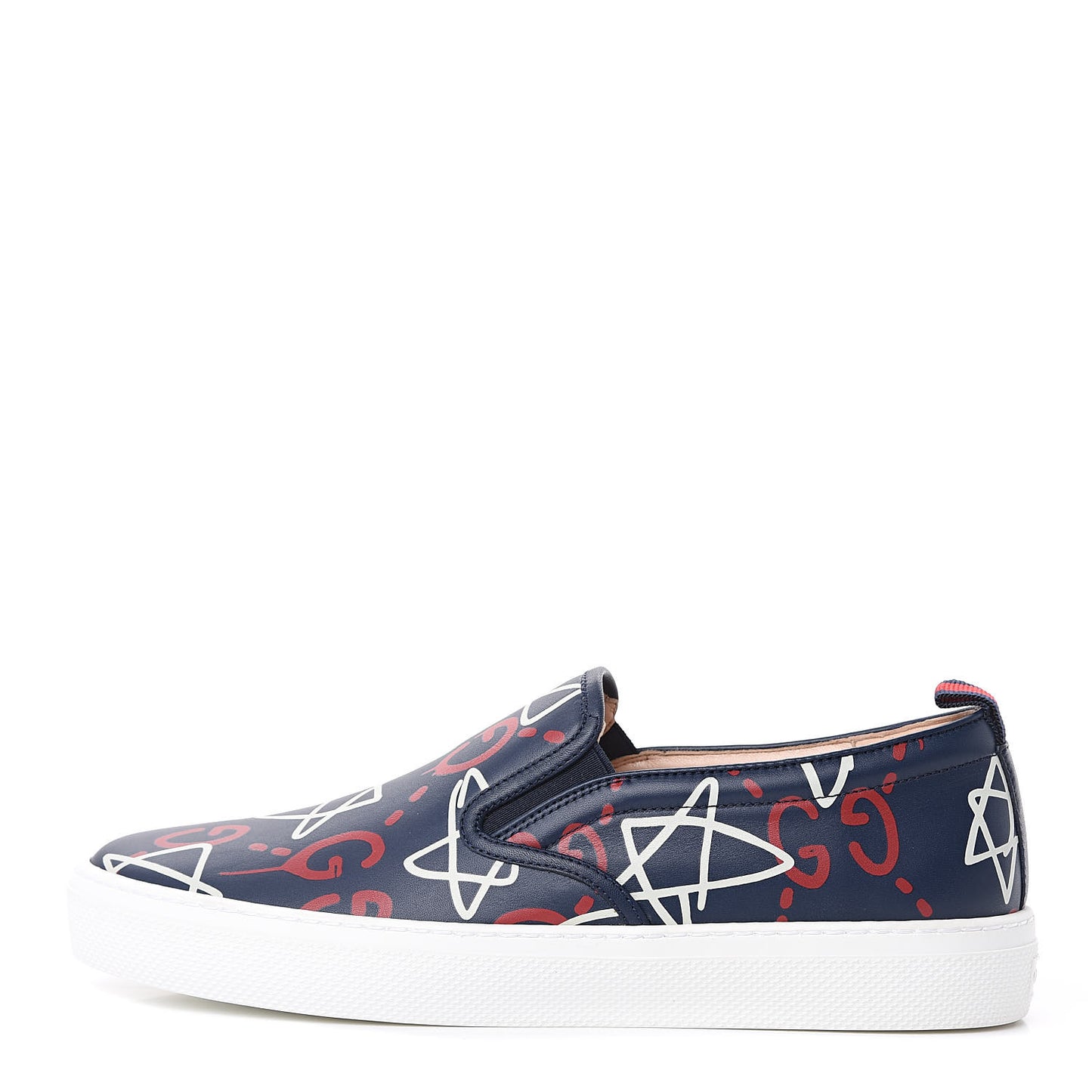 Calfskin GucciGhost Print Womens Slip On Sneakers 41 Blue Agata Hibiscus Red