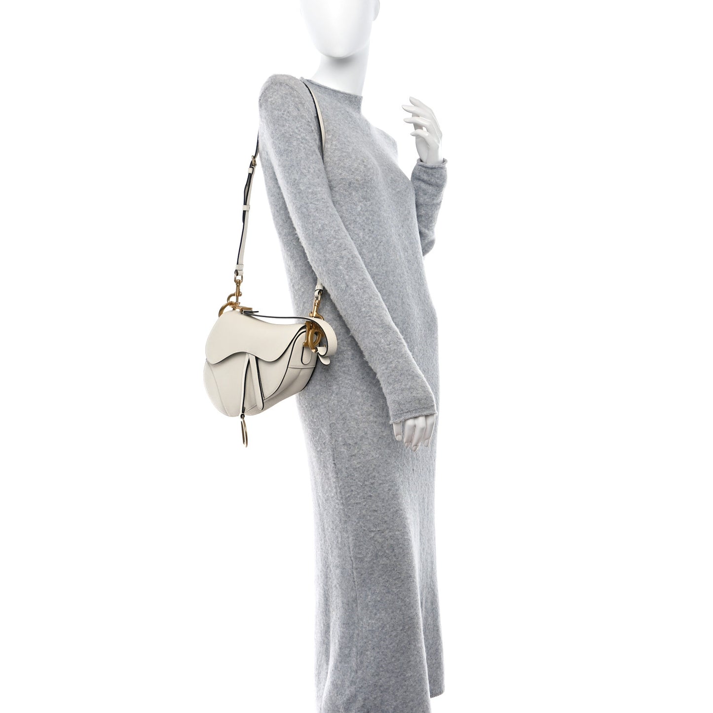 Grained Calfskin Saddle Bag With Strap Latte