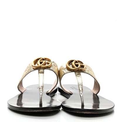 Gucci Nappa Silk Galassia GG Marmont Thong Flat Sandals 37 Platino 2 of 9