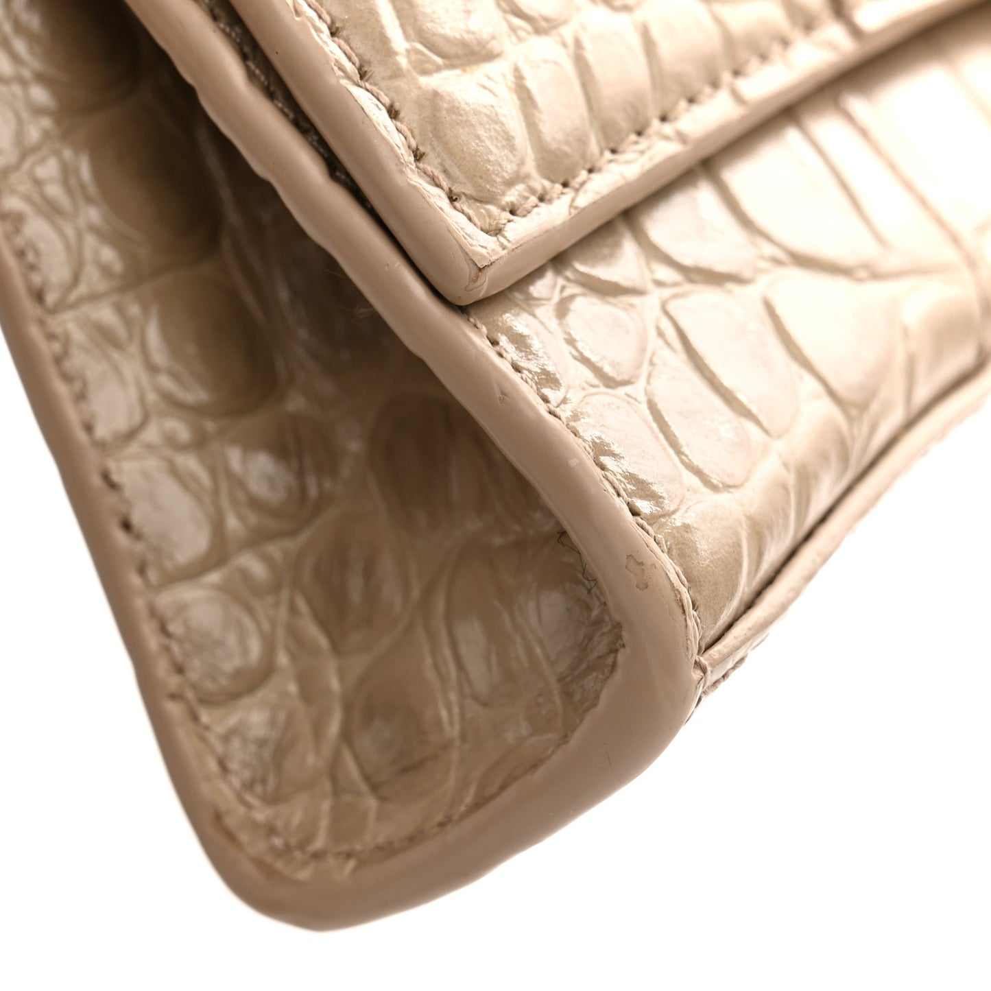 Shiny Calfskin Crocodile Embossed Hourglass Chain Bag Dark Beige