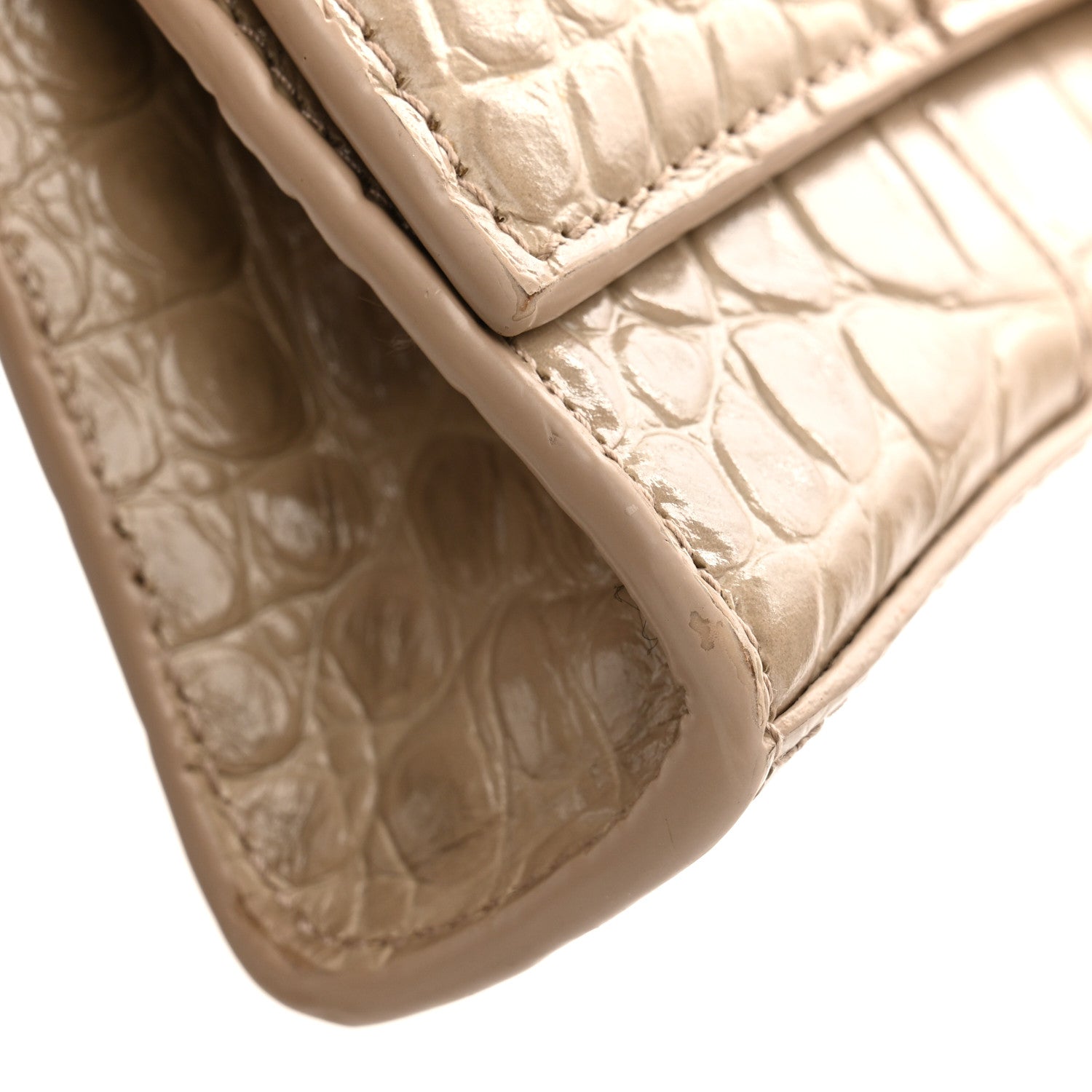 Balenciaga Shiny Calfskin Crocodile Embossed Hourglass Chain Bag Dark Beige 15 of 15