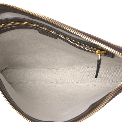 Gucci Monogram Jumbo GG Textured Dollar Calfskin Web Wristlet Messenger Bag Camel Ebony New Acero 5 of 8