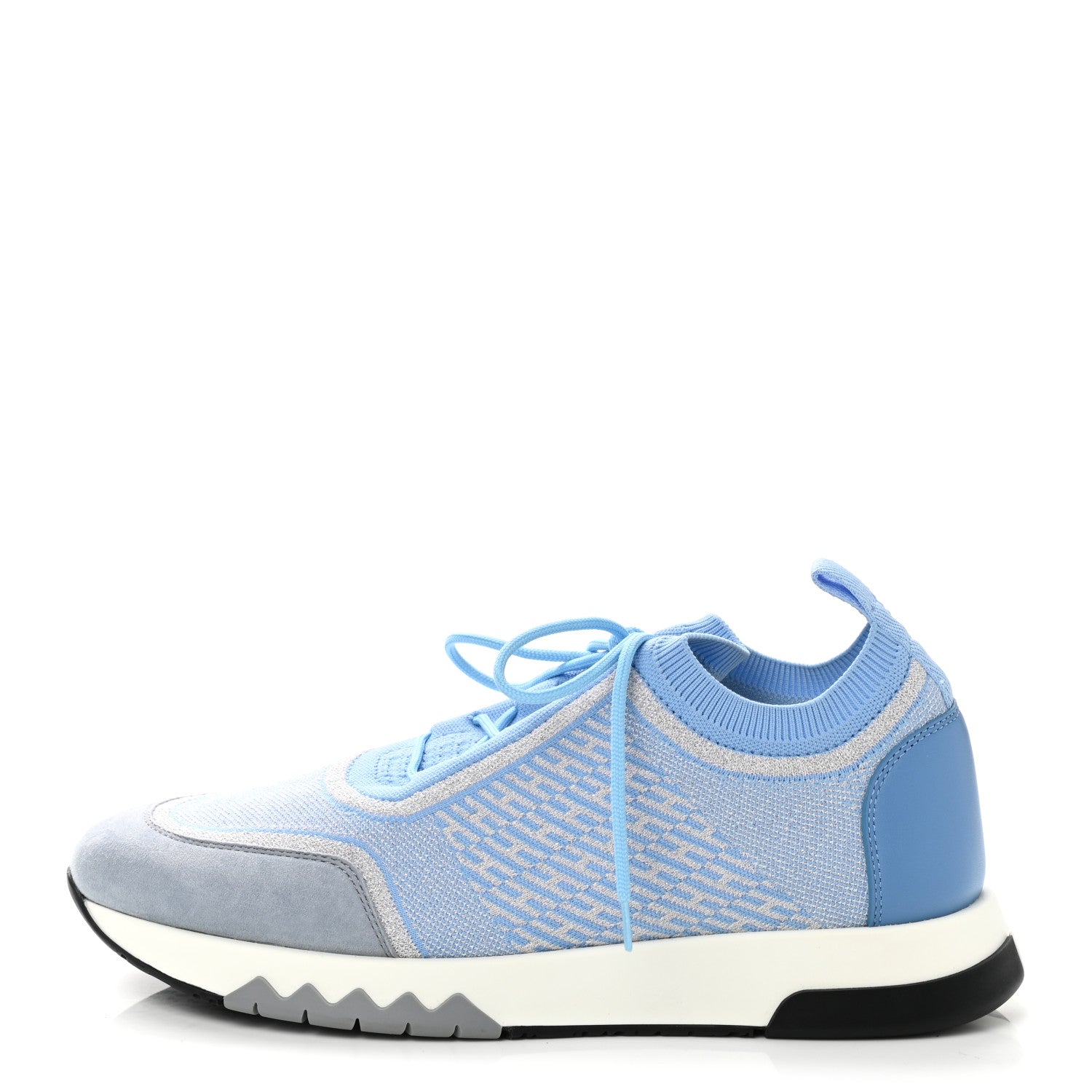 Hermes Goatskin Bi-Color Womens Addict Sneakers 38 Argent Bleu Faience 1 of 9