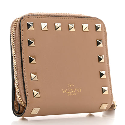Valentino Garavani Calfskin Rockstud Compact Zip Around Wallet Camel Rose 3 of 8