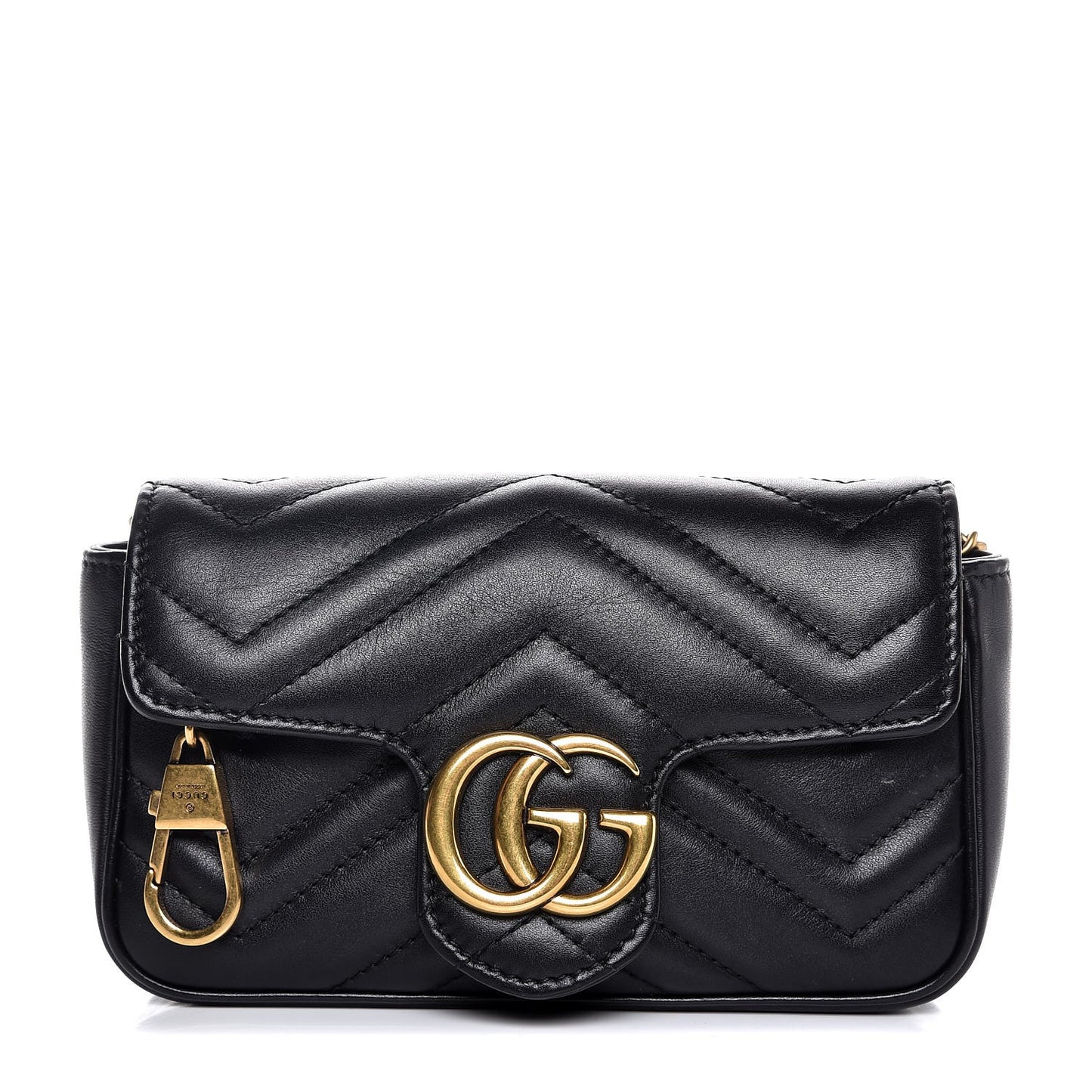 Calfskin Matelasse Super Mini GG Marmont Shoulder Bag Black