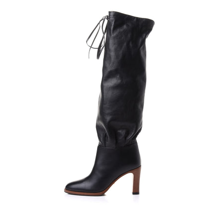 Gucci Deauville Calfskin Cinched Knee High Boots 34.5 Black 1 of 9