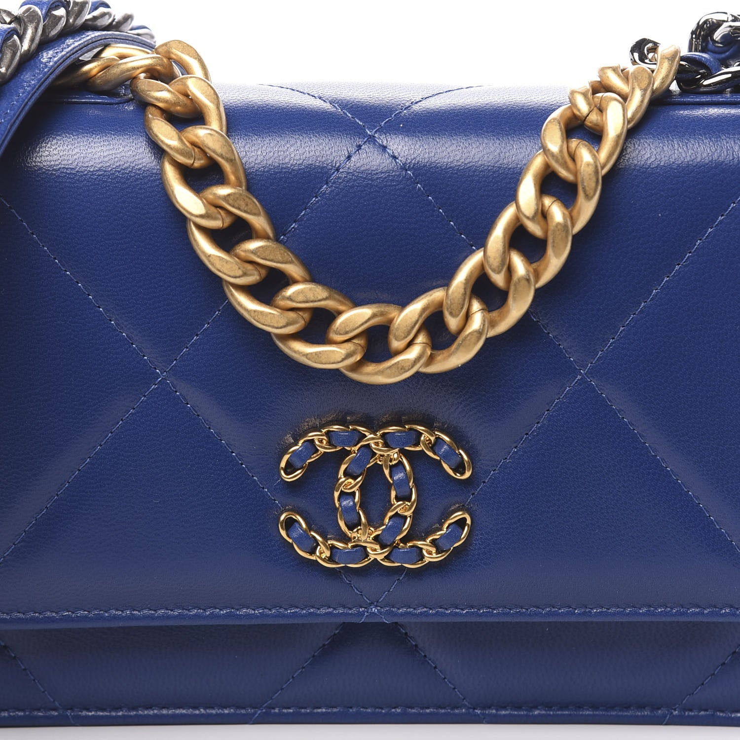 Chanel Goatskin Quilted 19 Wallet On Chain WOC Blue 11 of 12
