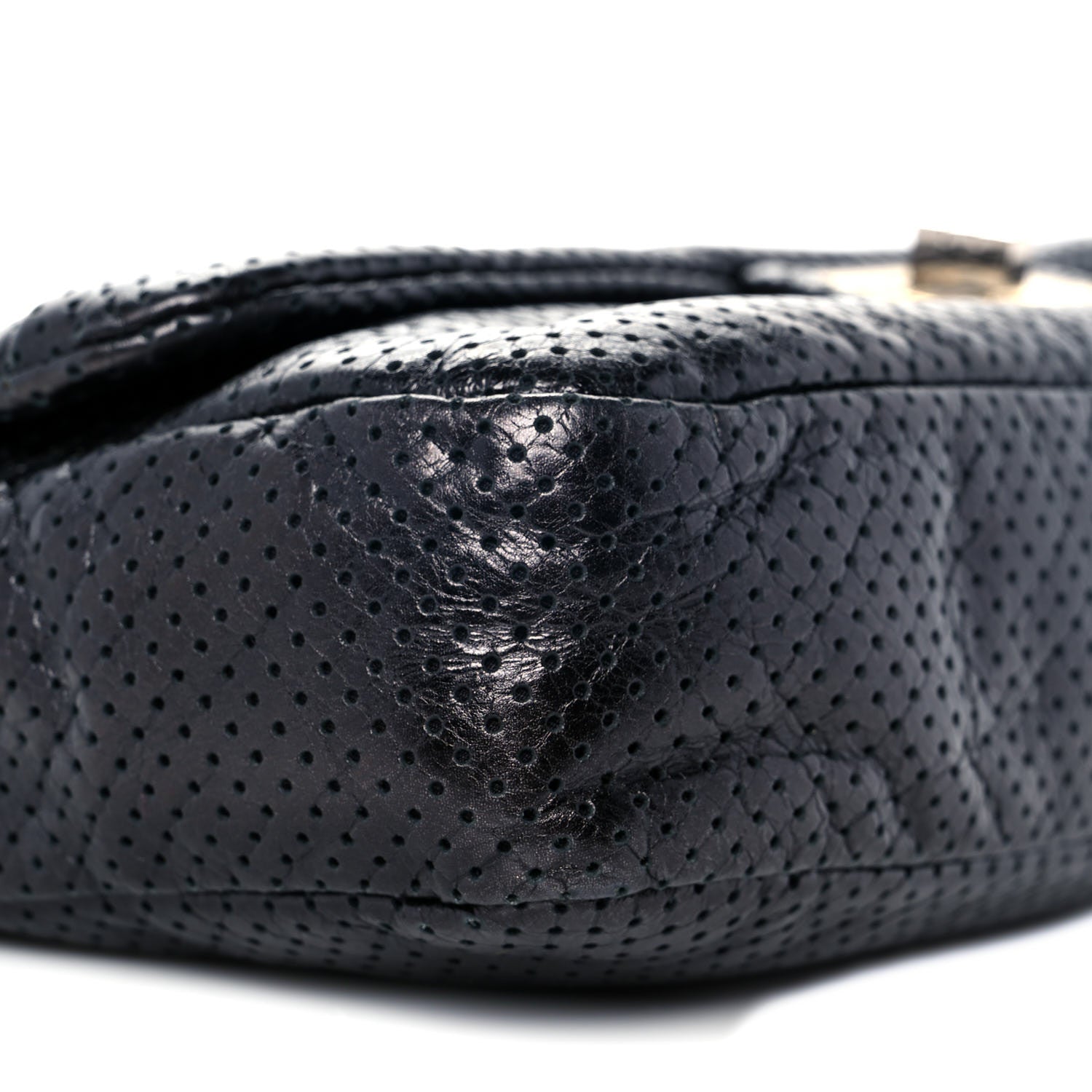 Chanel Metallic Crackled Calfskin Large Perforated Drill Flap Black 8 of 9