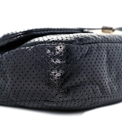 Chanel Metallic Crackled Calfskin Large Perforated Drill Flap Black 8 of 9